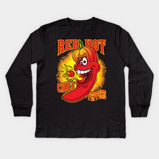 Spicy Flaming Red Hot Chili Pepper Kids Long Sleeve T-Shirt